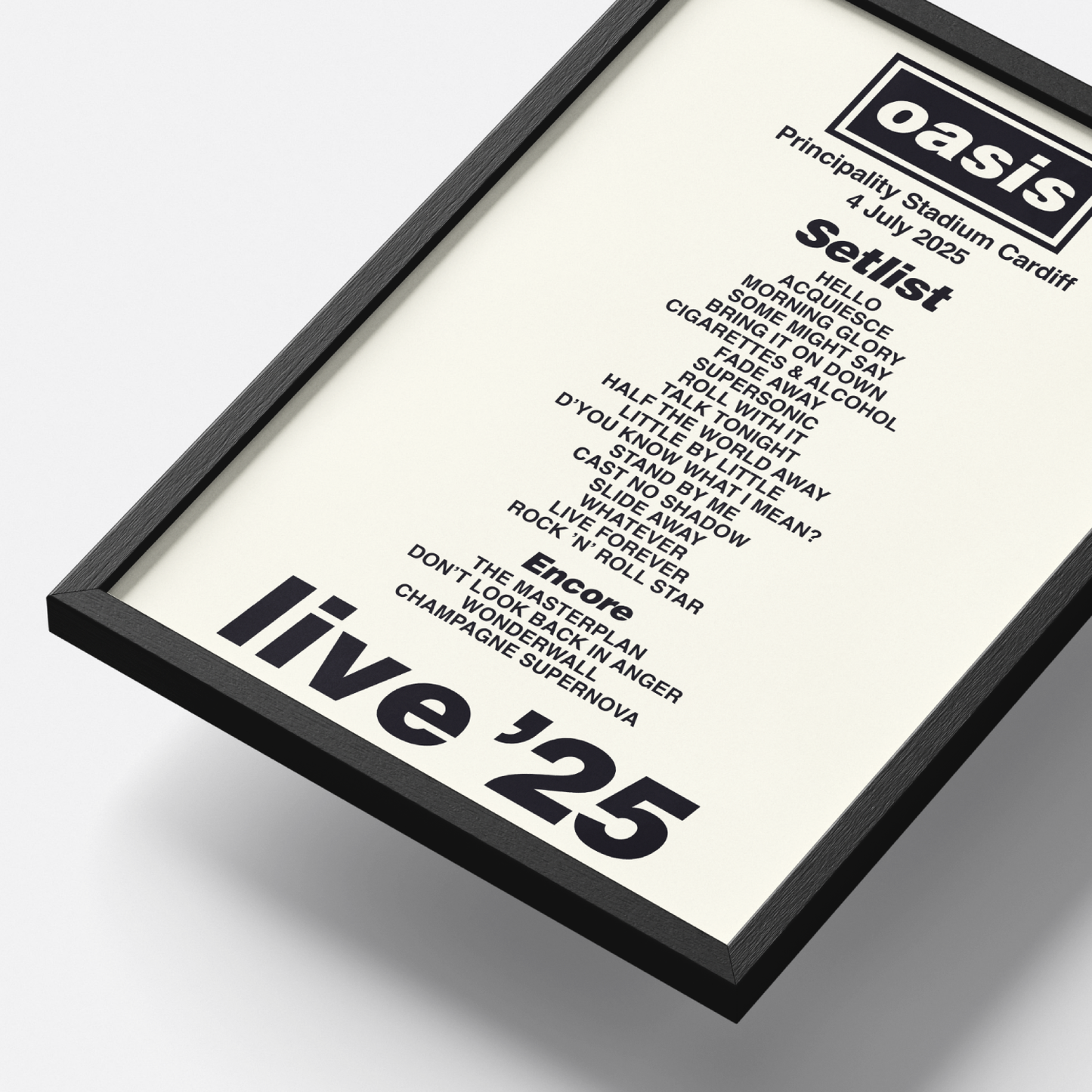 Oasis Cardiff Tour Setlist Poster UK