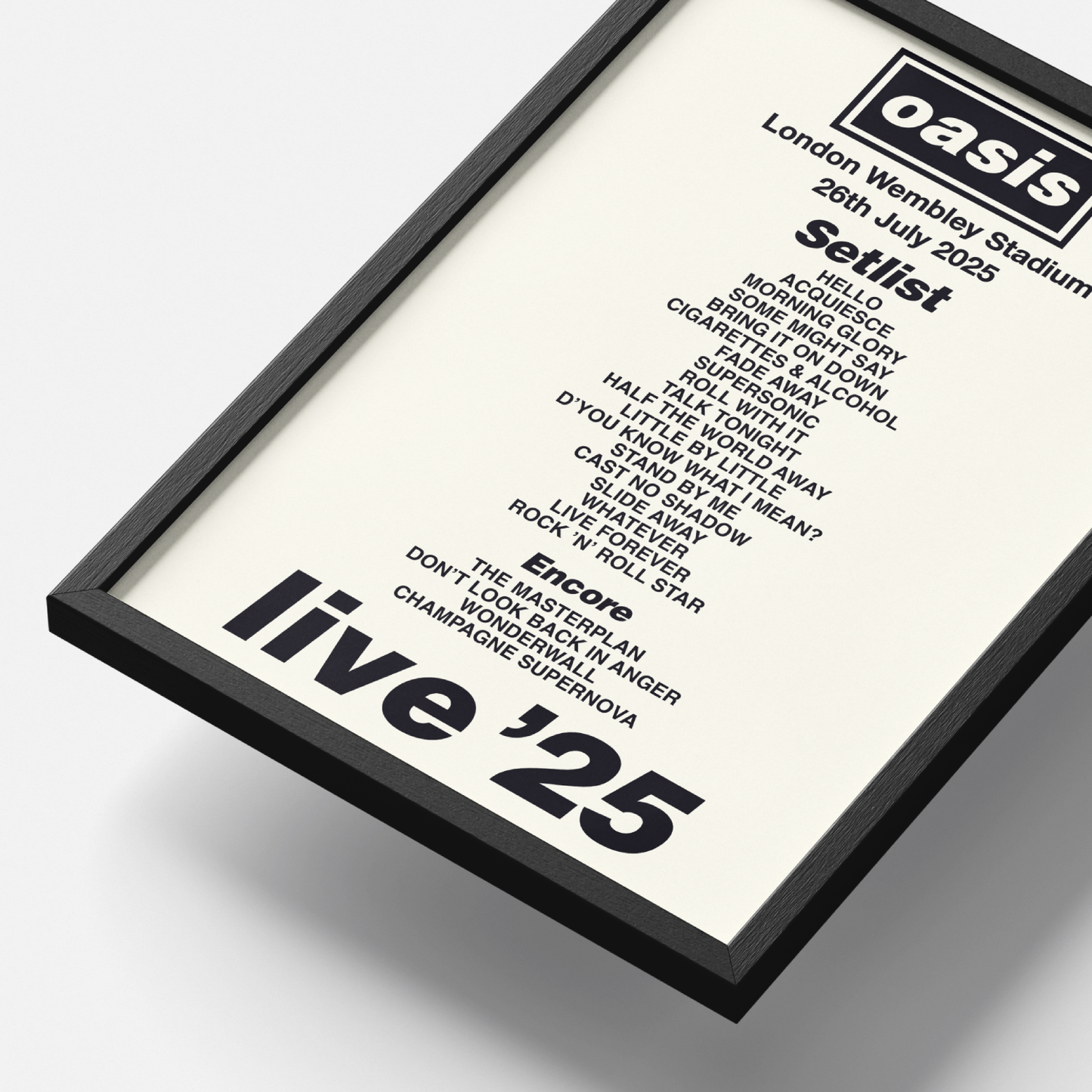Oasis London Wembley Stadium Setlist Poster United Kingdom