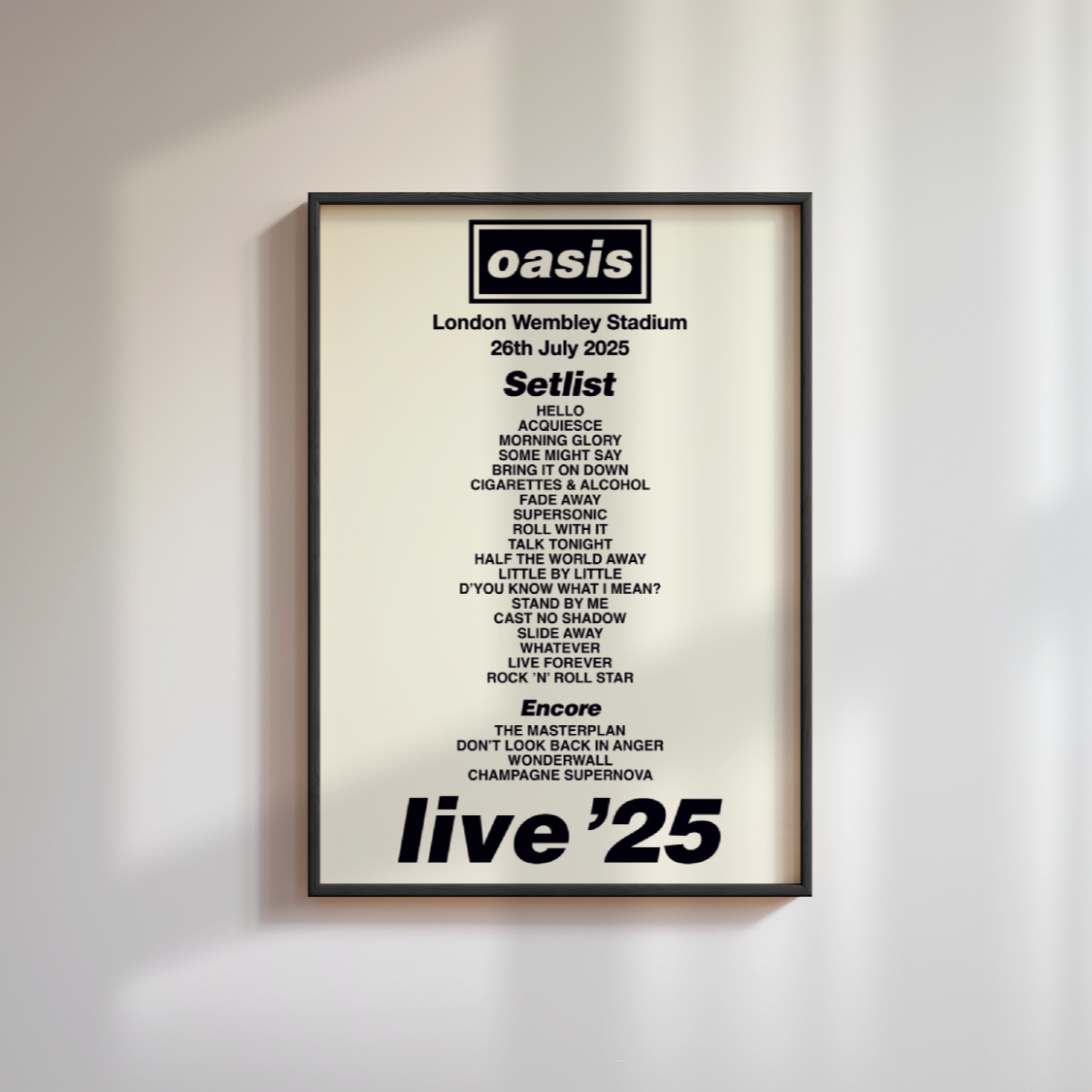 Oasis London Wembley Stadium Setlist Poster