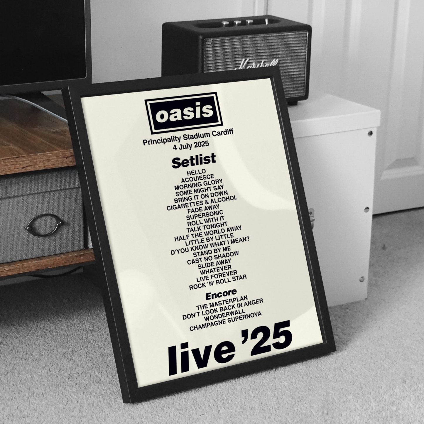 Oasis Cardiff Tour Setlist Poster