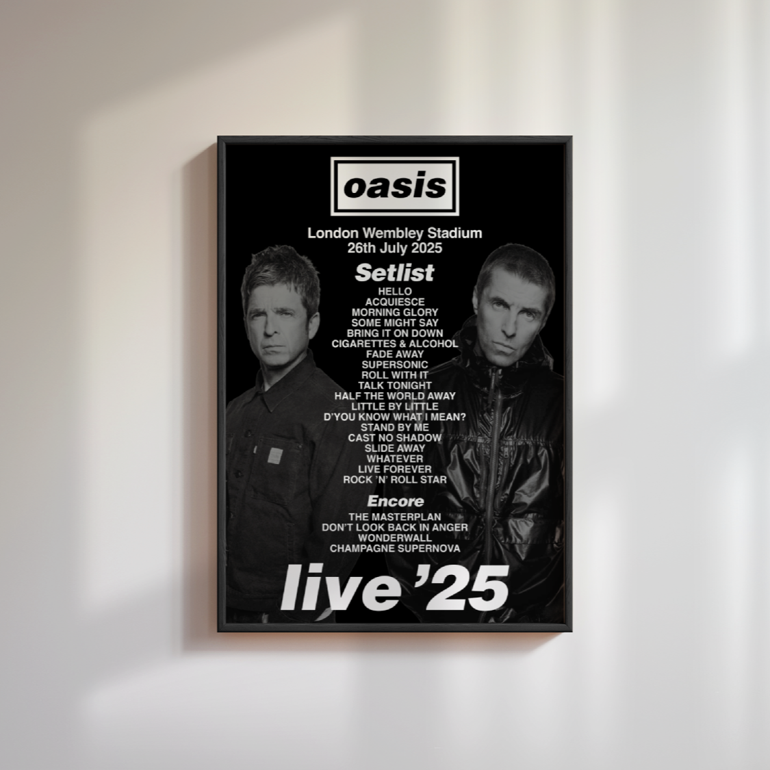Oasis Tour Setlist Poster