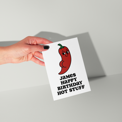 Funny Hot Stuff Personalised Birthday Card