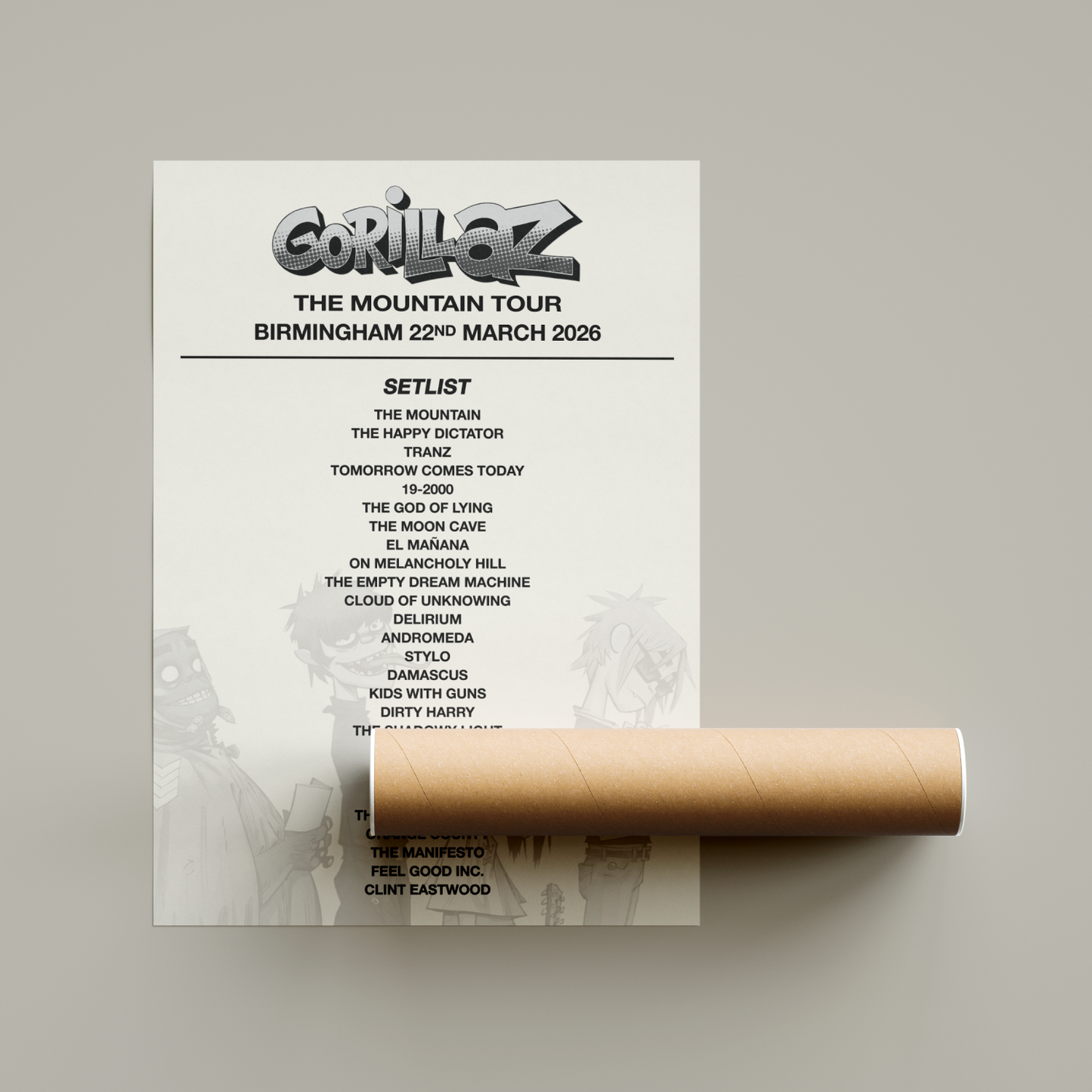 Gorillaz The Mountain Tour Setlist Poster