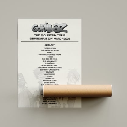 Gorillaz The Mountain Tour Setlist Poster