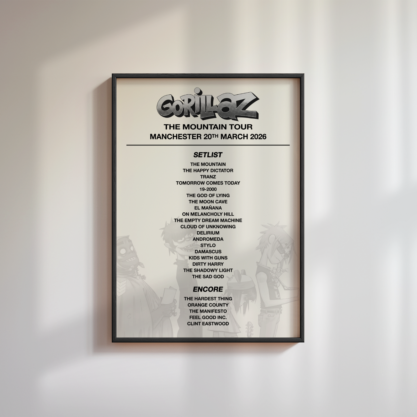 Gorillaz The Mountain Tour Setlist Poster
