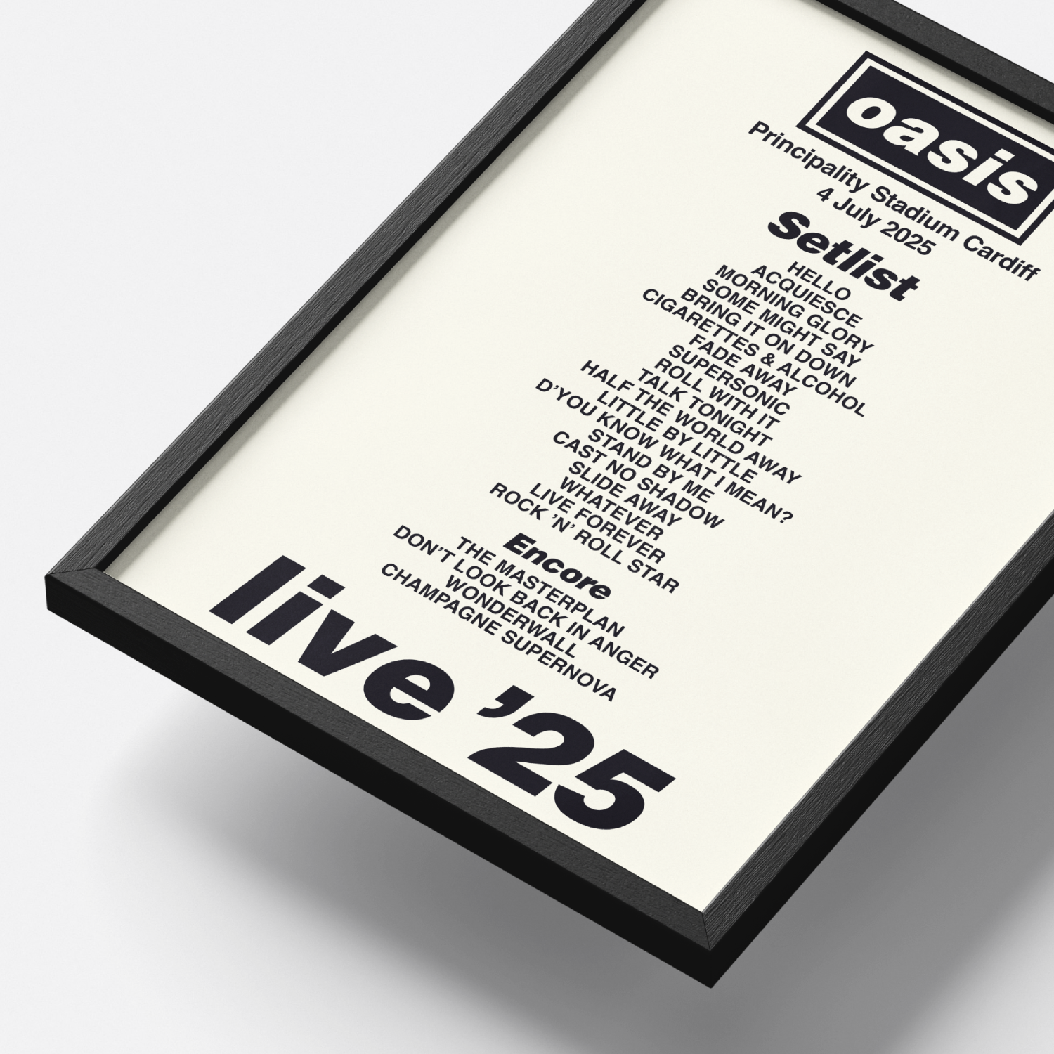 Oasis Cardiff Tour Setlist Poster UK