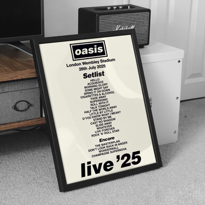 Oasis London Wembley Stadium Setlist Poster UK