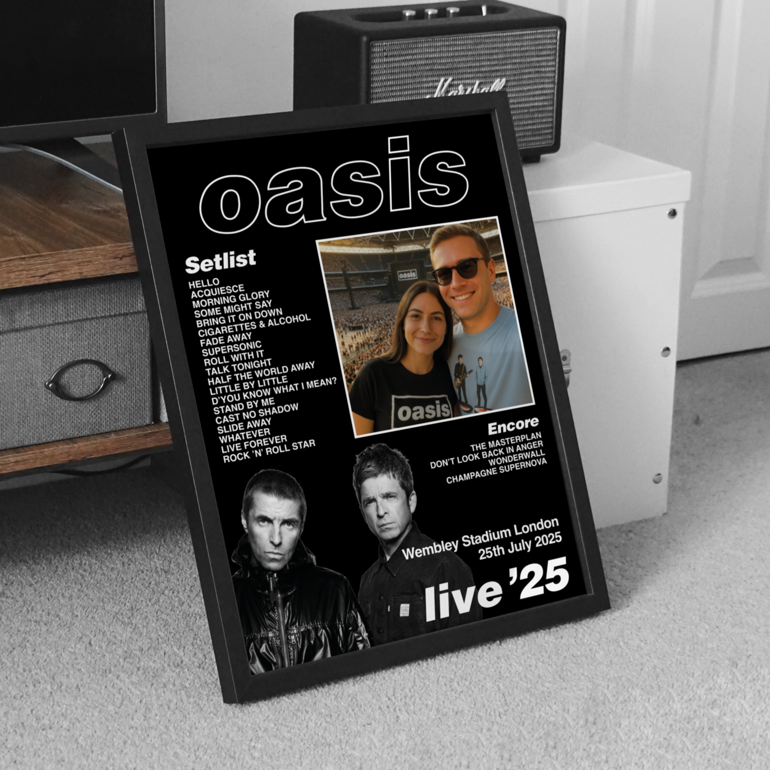 Oasis Live '25 Setlist Print – A4 Or A3 Framed Wall Art | Music Poster - Not Just A Print
