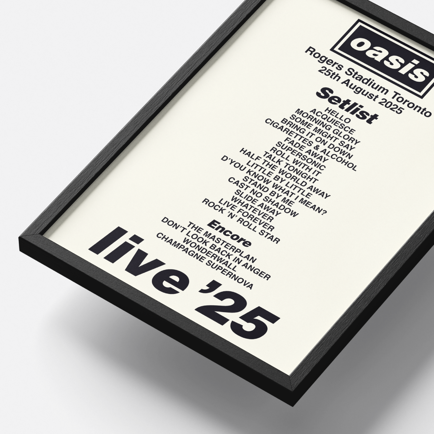 Oasis Toronto Canada Rogers Stadium Setlist Poster