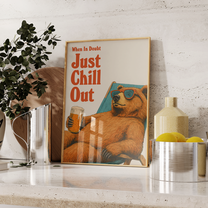 Retro Bear Drinking Beer Poster UK