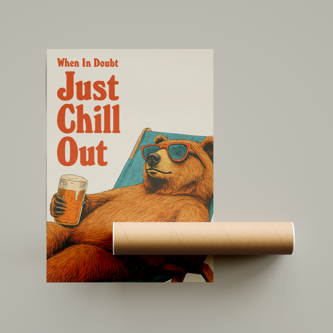 Retro Bear Drinking Beer Poster United Kingdom