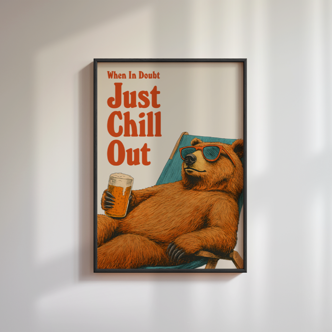 Retro Bear Drinking Beer Poster